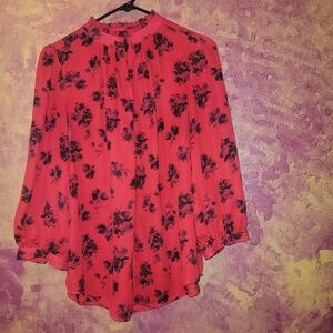 Worthington Red Bubble Pleated Blouse